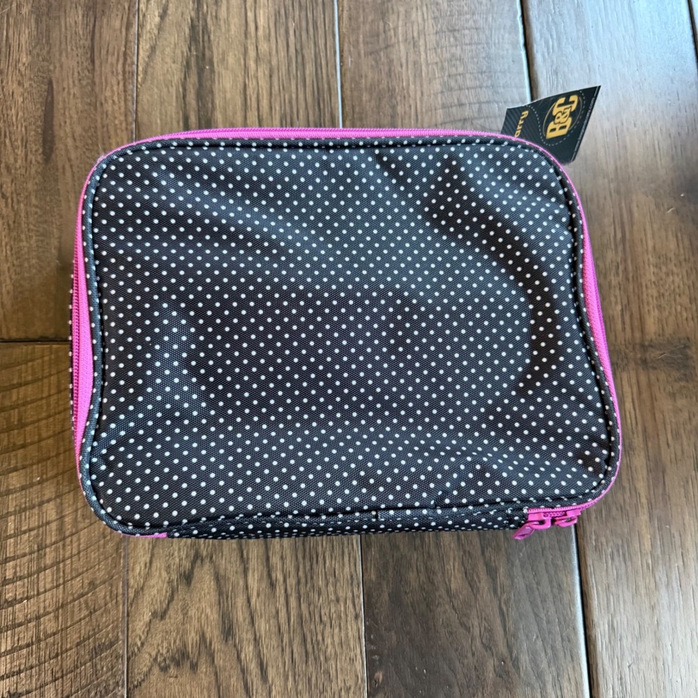 Bag & Carry Polka Dot Travel Makeup‎ Organizer Black Pink Cosmetic Bag NEW